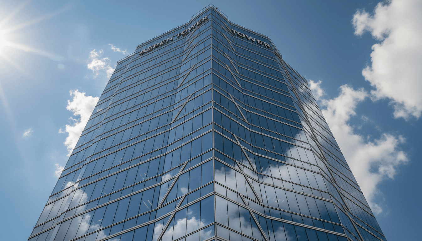 Modern corporate building facade in Sydney with glass panels