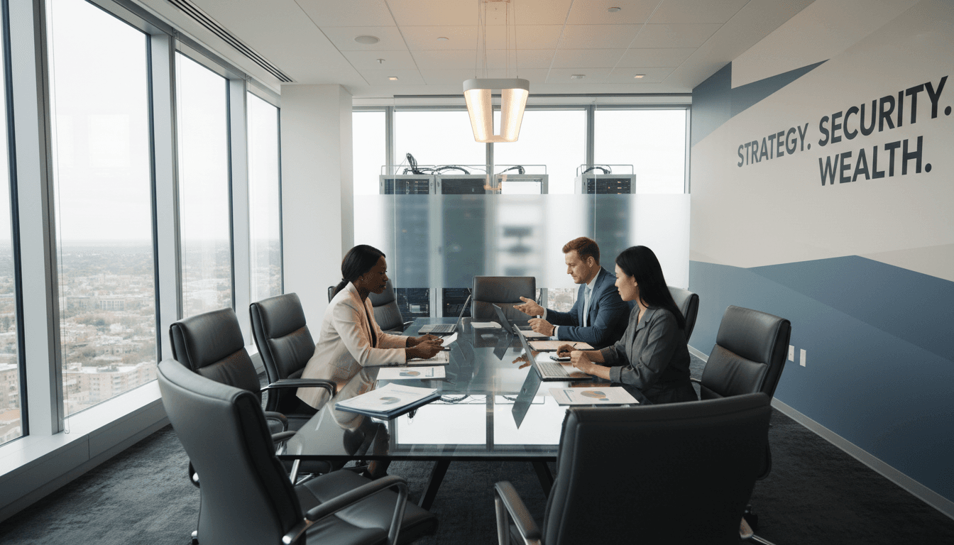 Professional financial advisor in a private meeting with a client in an executive office